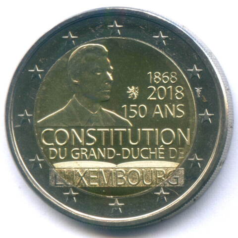 2 евро 2018 год. Люксембург. 150 лет Конституции Люксембурга. Биметалл UNC