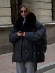 Черный пуховик летучая мышь с мехом
