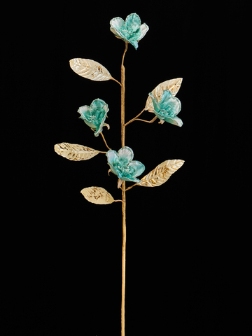 Цветущая веточка вишни 23х53см ChristmasDeLuxe голубая с зеленым