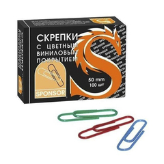 Скрепки канцелярские Sponsor, 50 мм, разноцветные, 100 шт