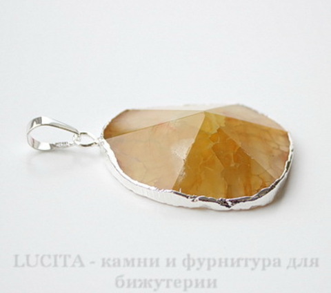 Подвеска Агат + Кварц с покрытием фольги (цвет - античное серебро) 45,9х35,4х11 мм №49 ()