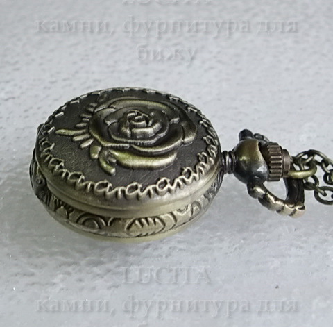 Часы на цепочке с розой (цвет - античная бронза) 36х27Х12 мм ()