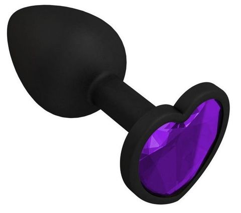 Черная силиконовая пробка с фиолетовым кристаллом - 7,3 см. - Джага-Джага Анальные втулки с кристаллом 508-08 PURPLE-DD