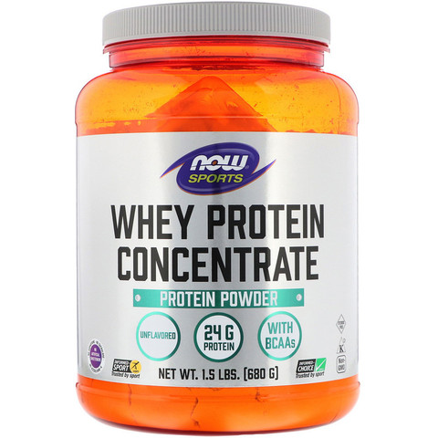 Now Foods, Sports, Концентрированный сывороточный протеин, натуральный без вкусовых добавок, 1.5 фунтов (680 г)