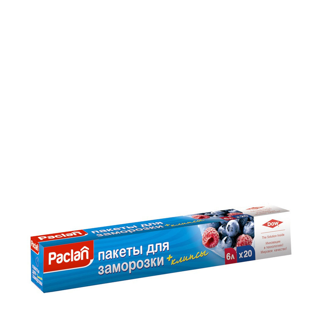 Paclan Пакеты для хранения и заморозки продуктов с клипсами 30*46 см 6 л 20 шт
