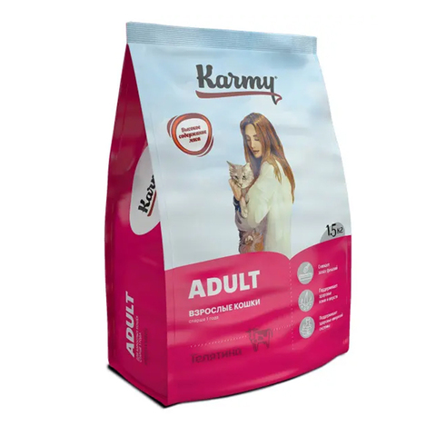 Сухой корм Karmy Adult, для взрослых кошек, с телятиной, 1,5 кг