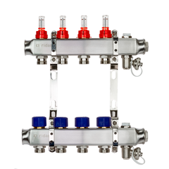 Комплект коллекторов Ридан SSM-4RF set с расходомерами, кронштейнами, ручным воздухоотводчиком, сливным краном и торцевой заглушкой, 4 выхода