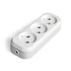 89-7-003 Колодка для удлинителя АБС - пластик, 3 розетки, 10А, б/з, E203(G-E203) (Universal)