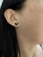 92241 -Серьги Trendy Бабочки из серебра в лимонной позолоте с малахитом