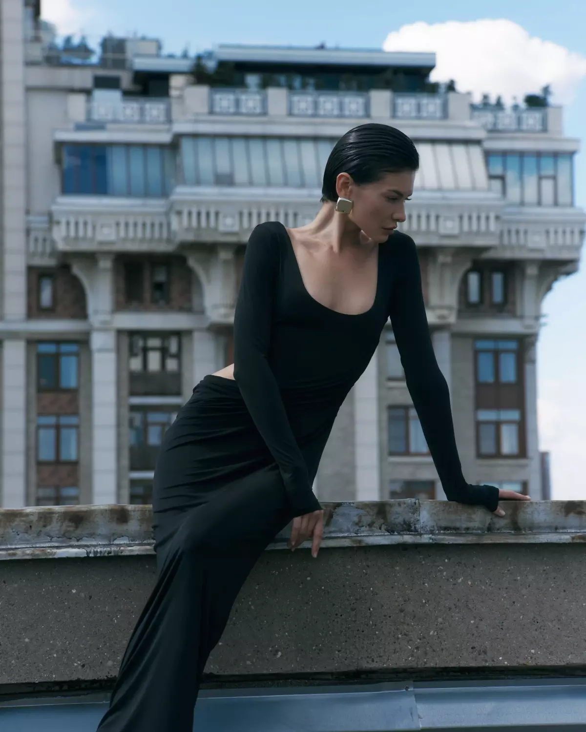 Платье Wave sleeve, Черный