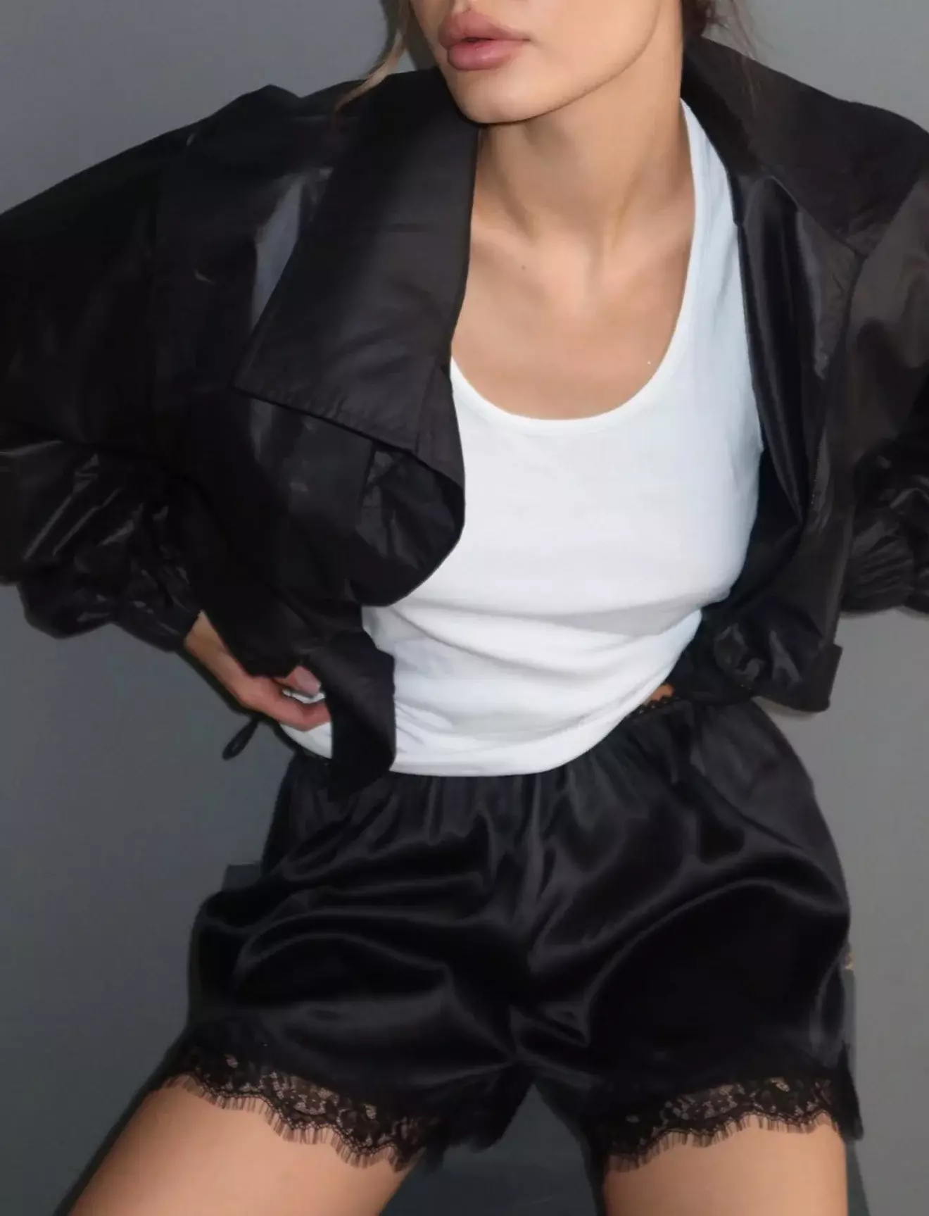 Шорты с кружевом, Черный