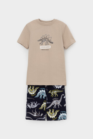 пижама  для мальчика  К 1528/темно-бежевый,цветные динозавры