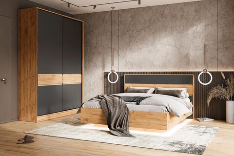 Спальня Роджина комплект №2 Графит/Дуб Крафт, Дуб Крафт