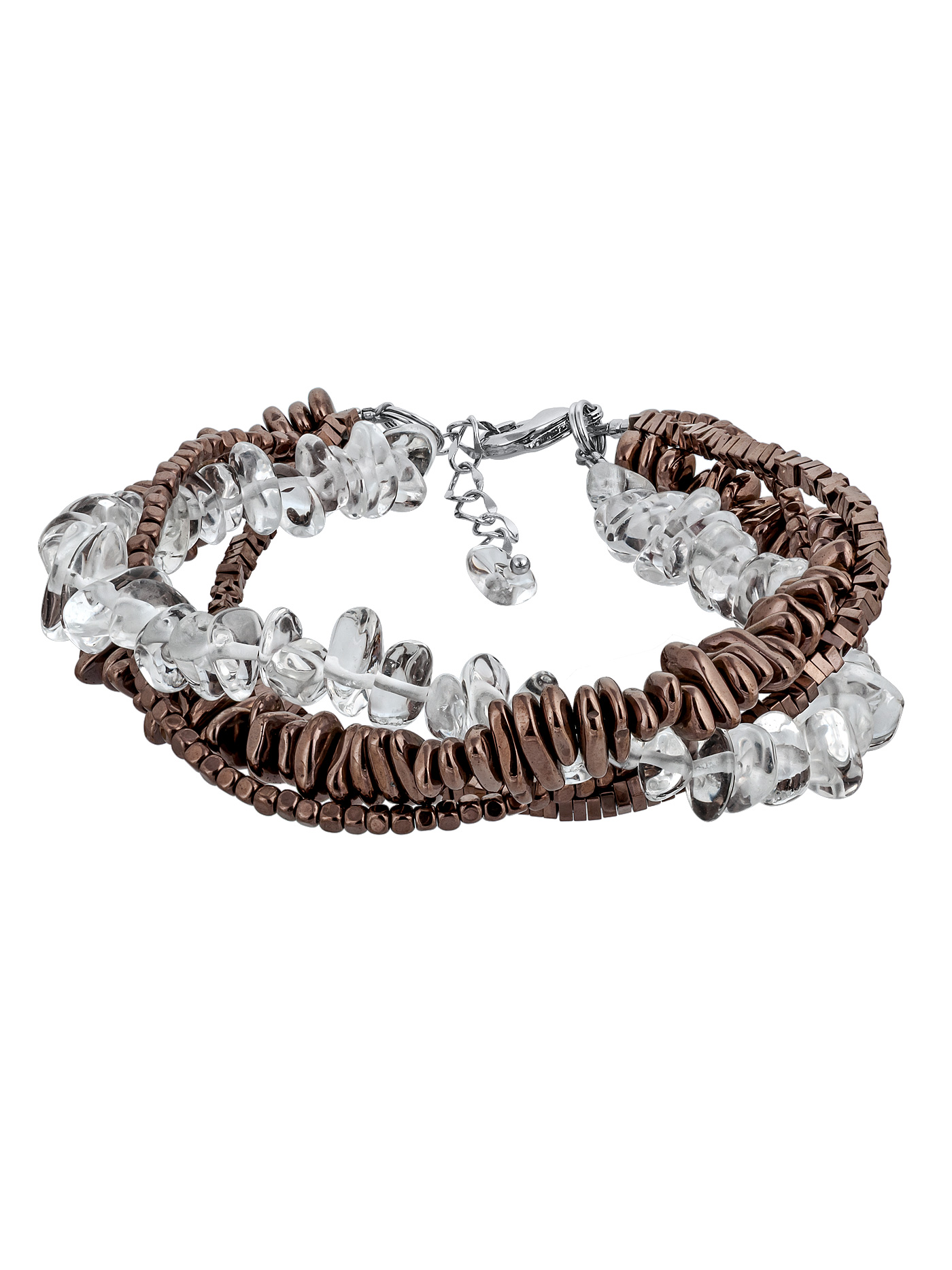 Коричневый браслет с горным хрусталем и гематитом