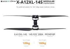 Набор ВМГ T-Motor X-A12XL-14S соосный (X-A12XL-14S KV77 2шт, ESC FOC 200A 14S 2шт, PFZ4918P пара) тяга 30-70кг, МВМ 120-180 кг