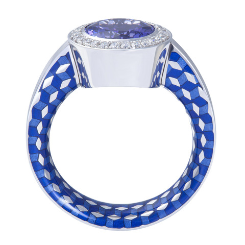 Кольцо с Танзанитом и Бриллиантами, Эмаль, R0178-10/14