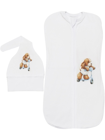 Пеленка-кокон "Собачка на самокате" с шапочкой