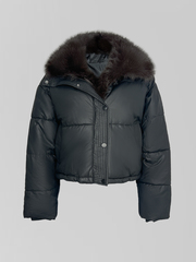 Куртка CLASSIC SIX 8203-A однотонная укороченная с отстегивающимся меховым воротником