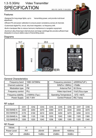 Видеопередатчик FPV RushFPV 1.3G/3.3G Dual-Band VTX 2.5 W