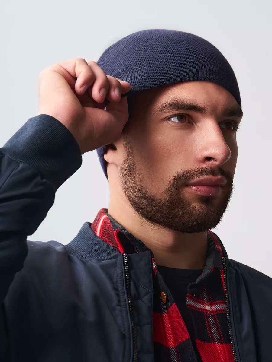 Шапка зимняя на флисе бини вязаная осень