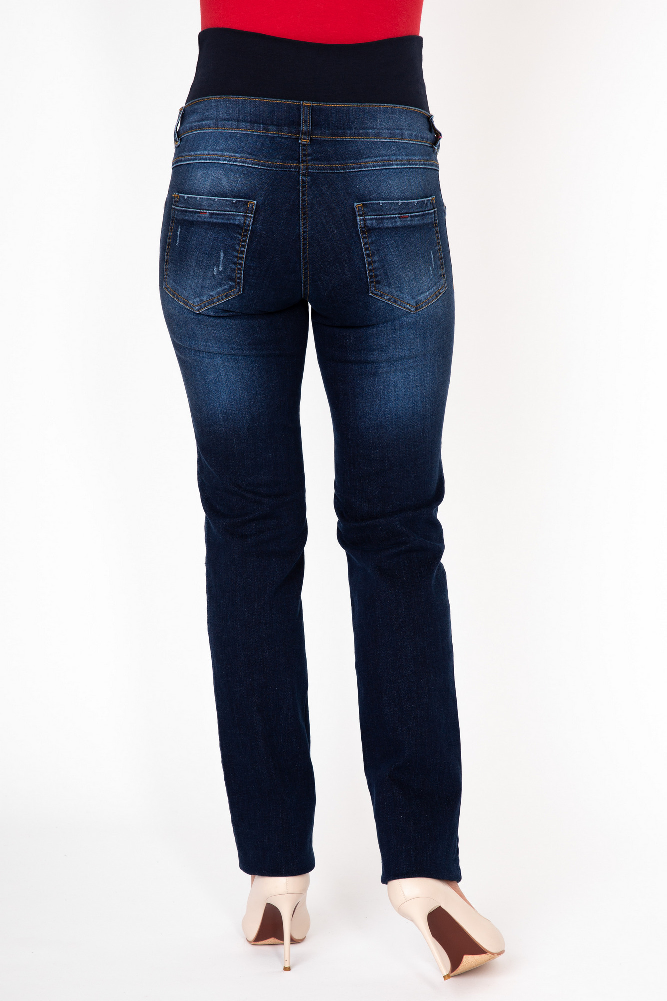 Фото джинсы для беременных MAMA`S FANTASY, зауженные, элементы потертости, средняя посадка, вставка от магазина СкороМама, синий, размеры.