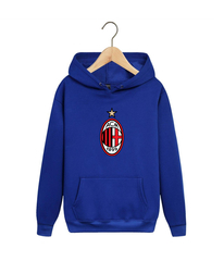 Толстовка синяя с капюшоном (худи, кенгуру) и принтом FC AC Milan (ФК Милан) 001