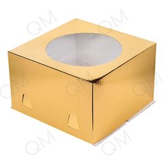 Коробка д/торта 300*300*190 мм с окошком, крышка-дно, золотая, 10 шт