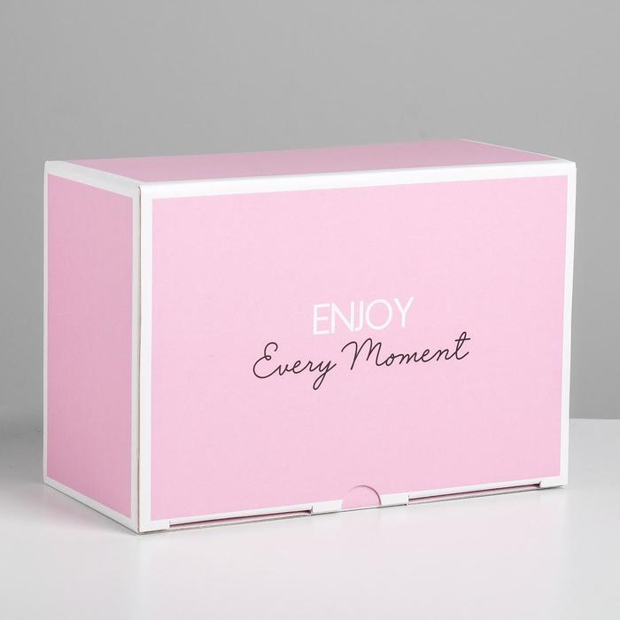 Коробка самосборная одиночная Прямоугольник, 15*22*10 см, Enjoy every moment, Розовый, 1 шт.