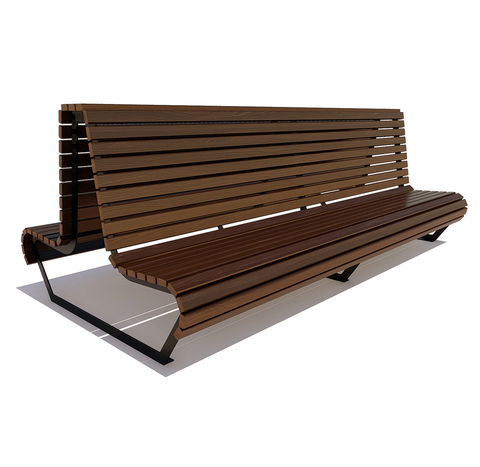 Двухсторонняя скамейка стальная "Геленджик" лиственница 3,0м, без подлокотников, палисандр