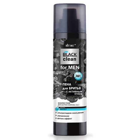 Витекс BLACK CLEAN FOR MEN Пена для бритья с активным углем 3 в 1, 250 мл