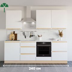 Кухня Виола 240 см со столешницей (7 модулей) / белый ЛДСП, массив сосны