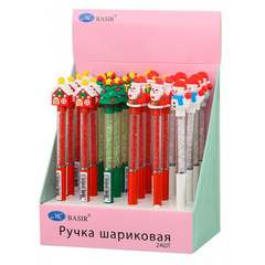 
          Ручка шариковая, автоматическая, Basir, синие чернила, серия "Новогодняя", с поворотным механизмом и стразами, 24 шт