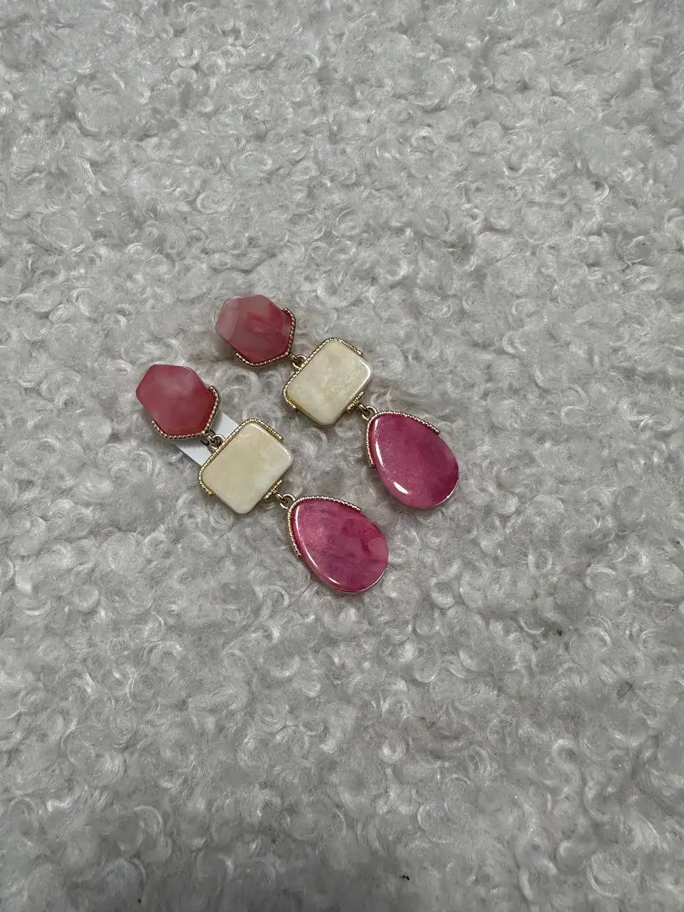 Серьги длинные розовые с белым