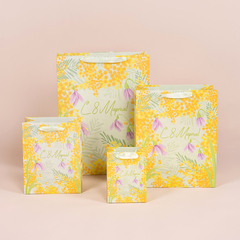 Пакет подарочный S вертикальный, 8 Марта, Солнечная мимоза, с блестками, 18*23*10 см (Д*В*Ш), 1 шт.