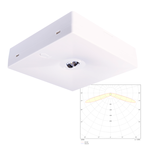 Потолочный квадратный светильник аварийного освещения путей эвакуации Starlet Quad LED SC с диаграммой светораспределения