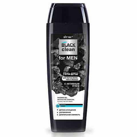 Гель - душ с активным углем для мытья волос, тела и бороды , 400 мл (  Black Clean For Men  )