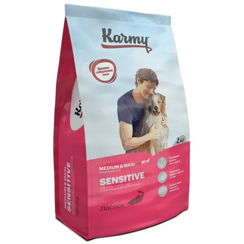 Сухой корм Karmy Sensitive Medium & Maxi, для собак средних и крупных пород, с лососем, 2 кг