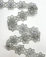 Тесьма с декоративными цветочными мотивами, цвет: серый , 33 мм