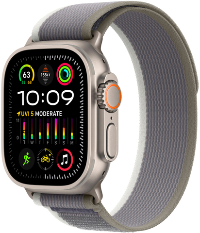 Умные часы Apple Watch Ultra 2 49 мм корпус из титана, ремешок Trail зеленого/серого цвета (S/M, 130–180 мм)