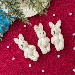 Игрушки для кукол, миниатюра - Заяц мягкий белый, текстильный, 8,5 см, набор 3 шт.
