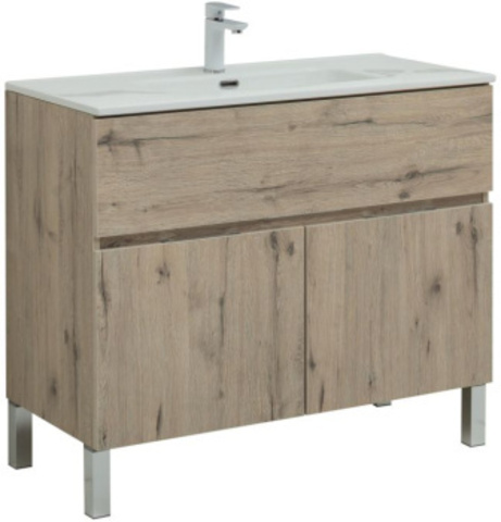 Aquanet 277557 Компл.3 - Тумба Алвита new 100 напольная 1 ящ., 2 дв.цв.дуб веллингтон белый (277557)