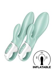 Зеленый вибратор-кролик Satisfyer Air Pump Bunny 5+ с функцией расширения - 20,4 см. - 