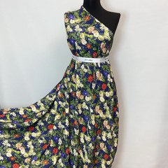 Ткань вискоза синяя с розочками 3118