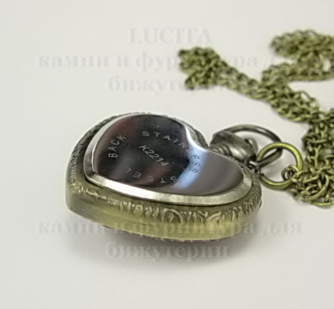 Часы на цепочке "Сердце-2" (цвет - античная бронза) 41x30Х10 мм ()