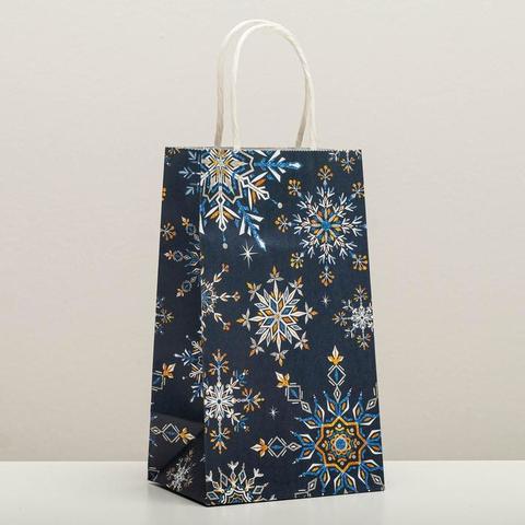 Пакет подарочный крафтовый «Снежинки», 12 × 21 × 9 см