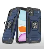 Противоударный чехол для iPhone 11 синий с пластиной для магнитного автодержателя и кольцом подставкой