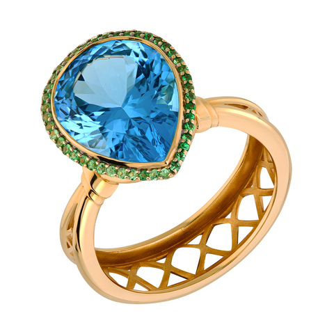 Кольцо с Топазом Swiss и Цаворитами, R0189-1/19