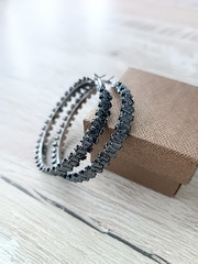 Серьги-конго широкие оригинальные с черными фианитами