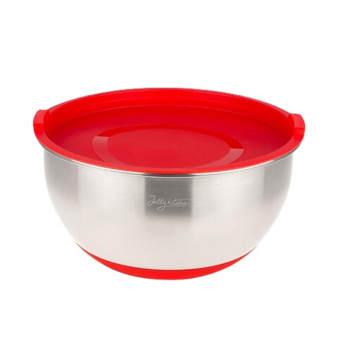 Миска Jolly Kitchen с крышкой, красная, 20 см, нержавеющая сталь 0,5 мм, объем 2 л