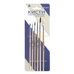 
          Набор кистей Alingar, 6 шт., пони №1, №3, №5, коза №2, №4, щетина №6,плоские, деревянная ручка, блистер, европодвес